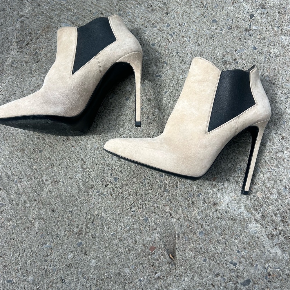 Yves Saint Laurent Beige and Black Heeled Boots